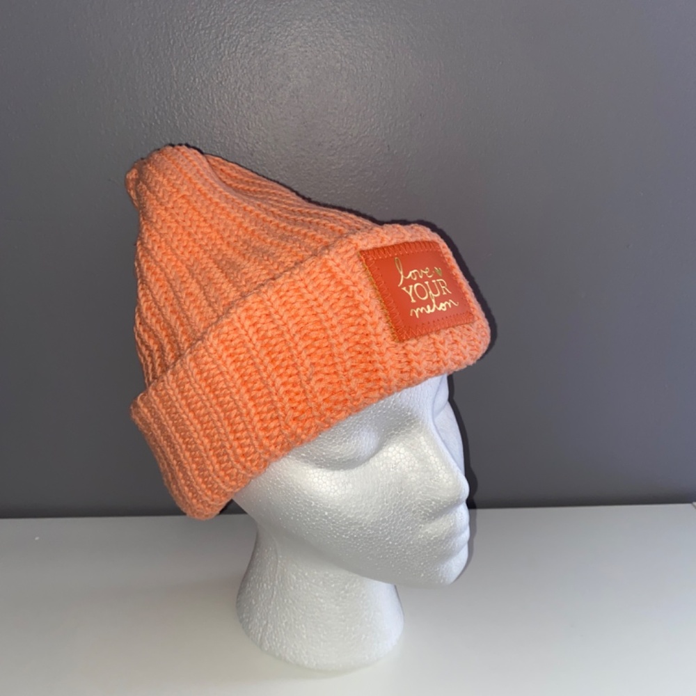 Bright Orange LOVE YOUR MELON Thick Winter Knit Beanie Hat Women's Adult